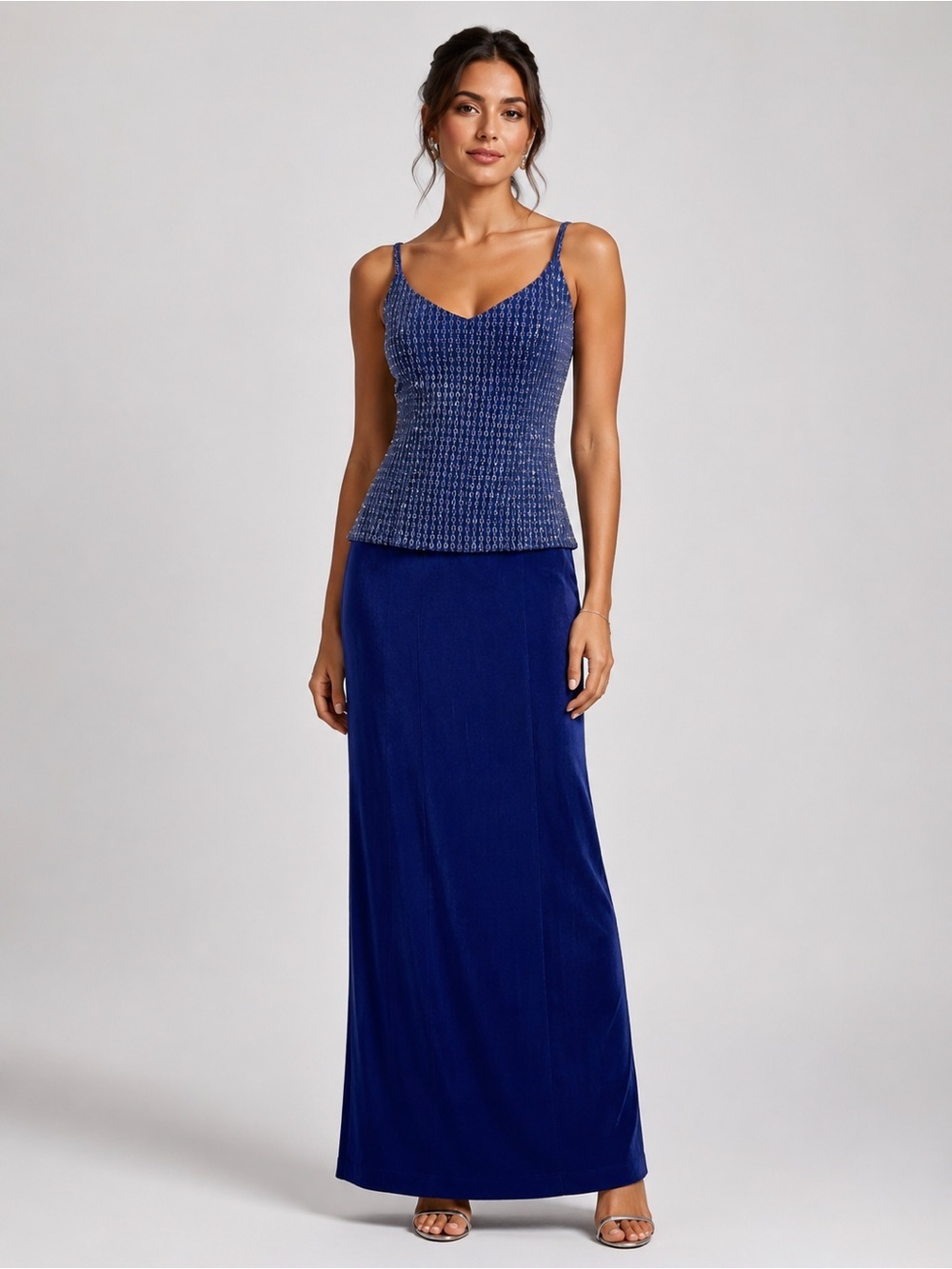 Alex Evenings Blue Sparkle Maxi Dress